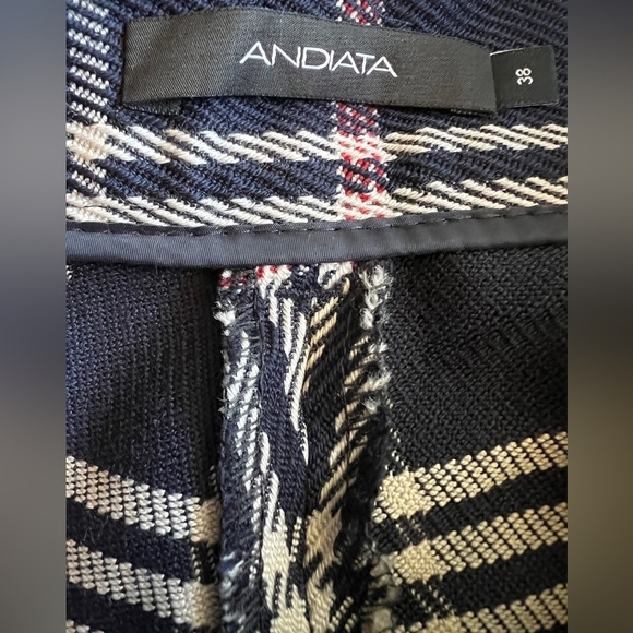 Andiata Women’s Virgin Wool Plaid Pants Navy Red White Size 38 (US 10) Trousers - Picture 4 of 8